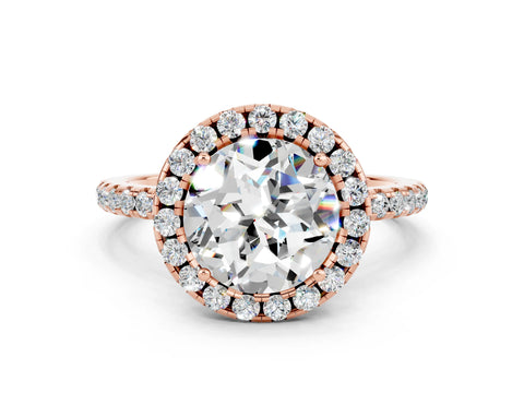 Rose gold Round Cut Halo Round Diamond Pavé Band Four-Prong Ring