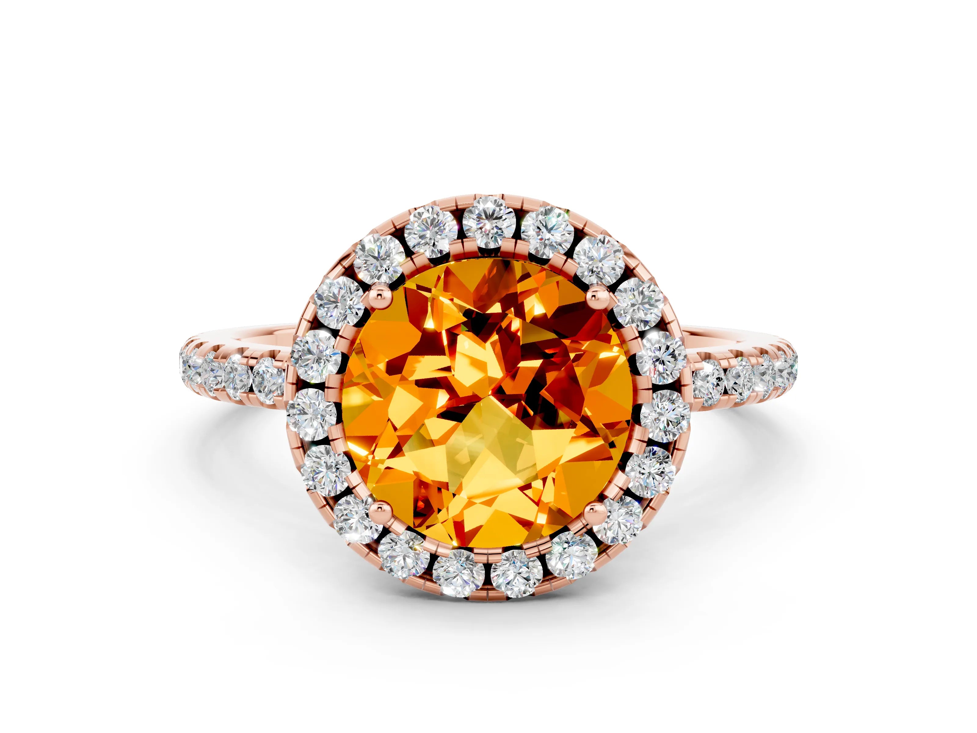 Rose gold Round Cut Halo Round Diamond Pavé Band Four-Prong Ring