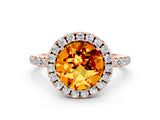Rose gold Round Cut Halo Round Diamond Pavé Band Four-Prong Ring