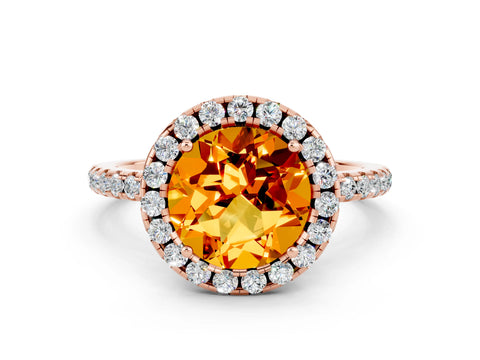 Rose gold Round Cut Halo Round Diamond Pavé Band Four-Prong Ring
