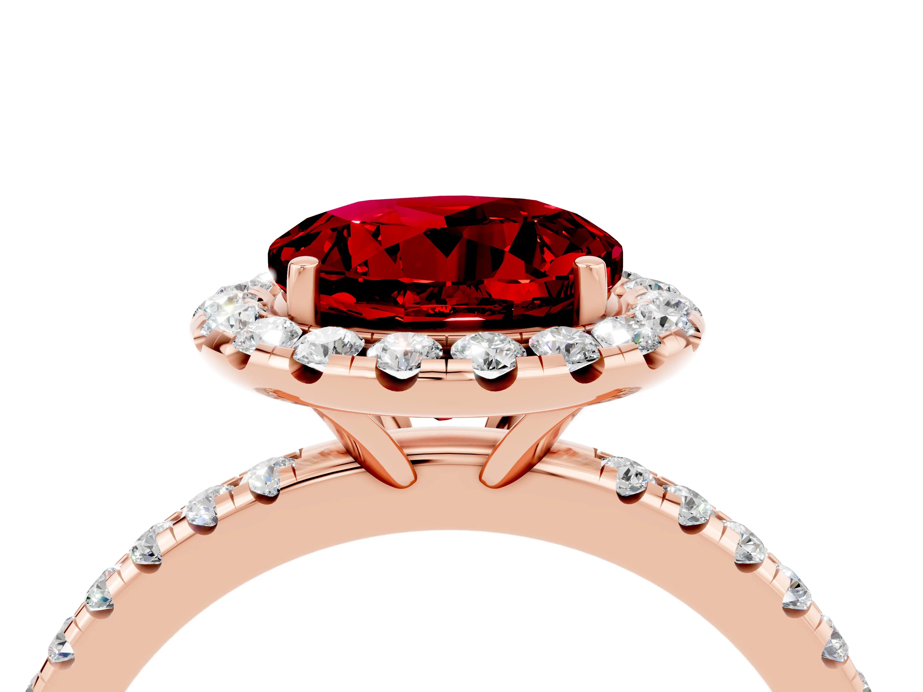Rose gold Round Cut Halo Round Diamond Pavé Band Four-Prong Ring_4