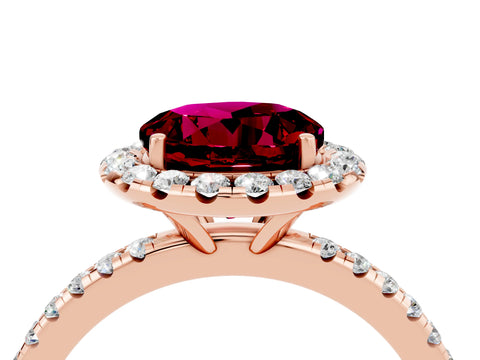 Rose gold Round Cut Halo Round Diamond Pavé Band Four-Prong Ring_4