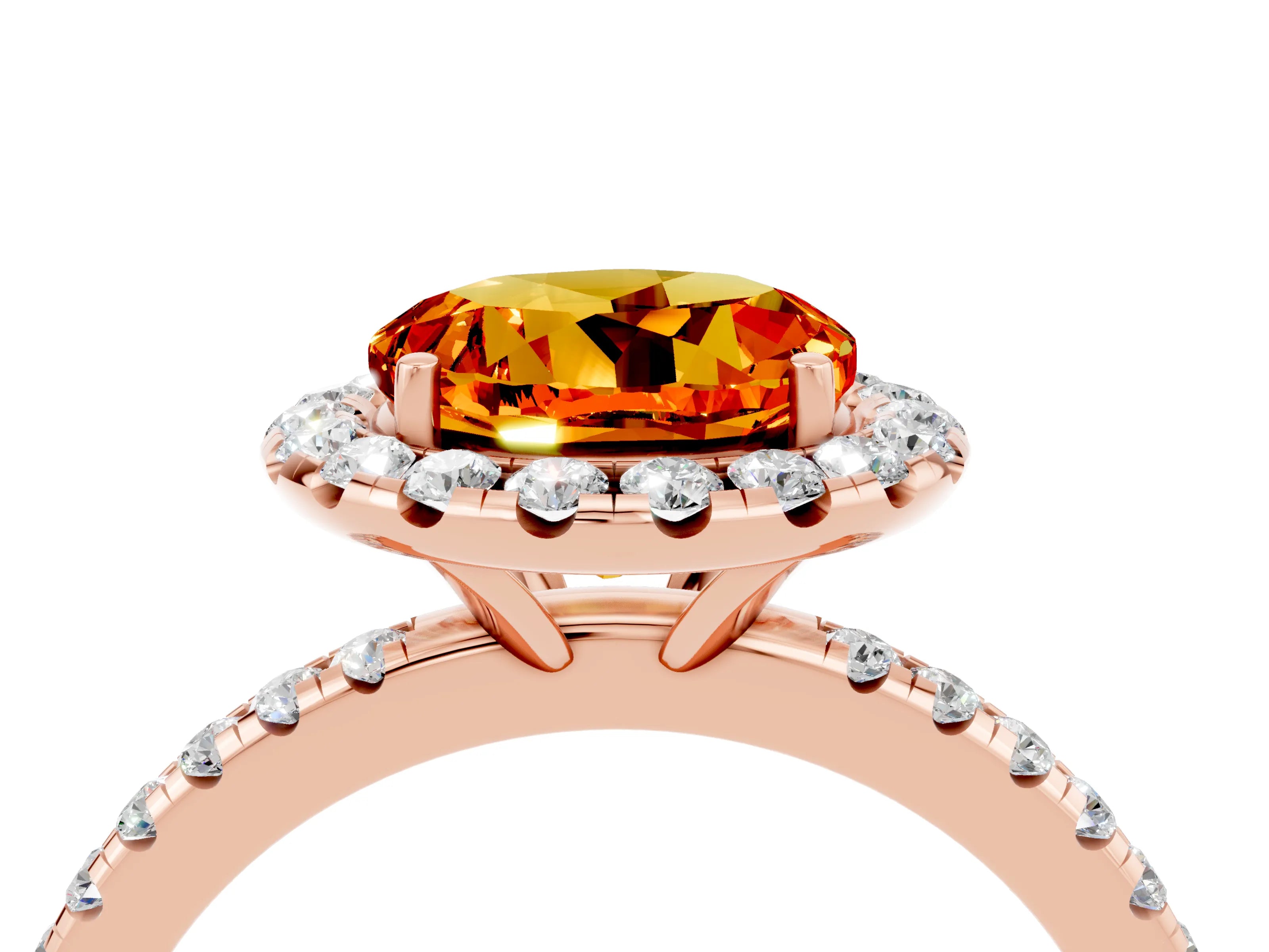 Rose gold Round Cut Halo Round Diamond Pavé Band Four-Prong Ring_4