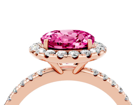 Rose gold Round Cut Halo Round Diamond Pavé Band Four-Prong Ring_4