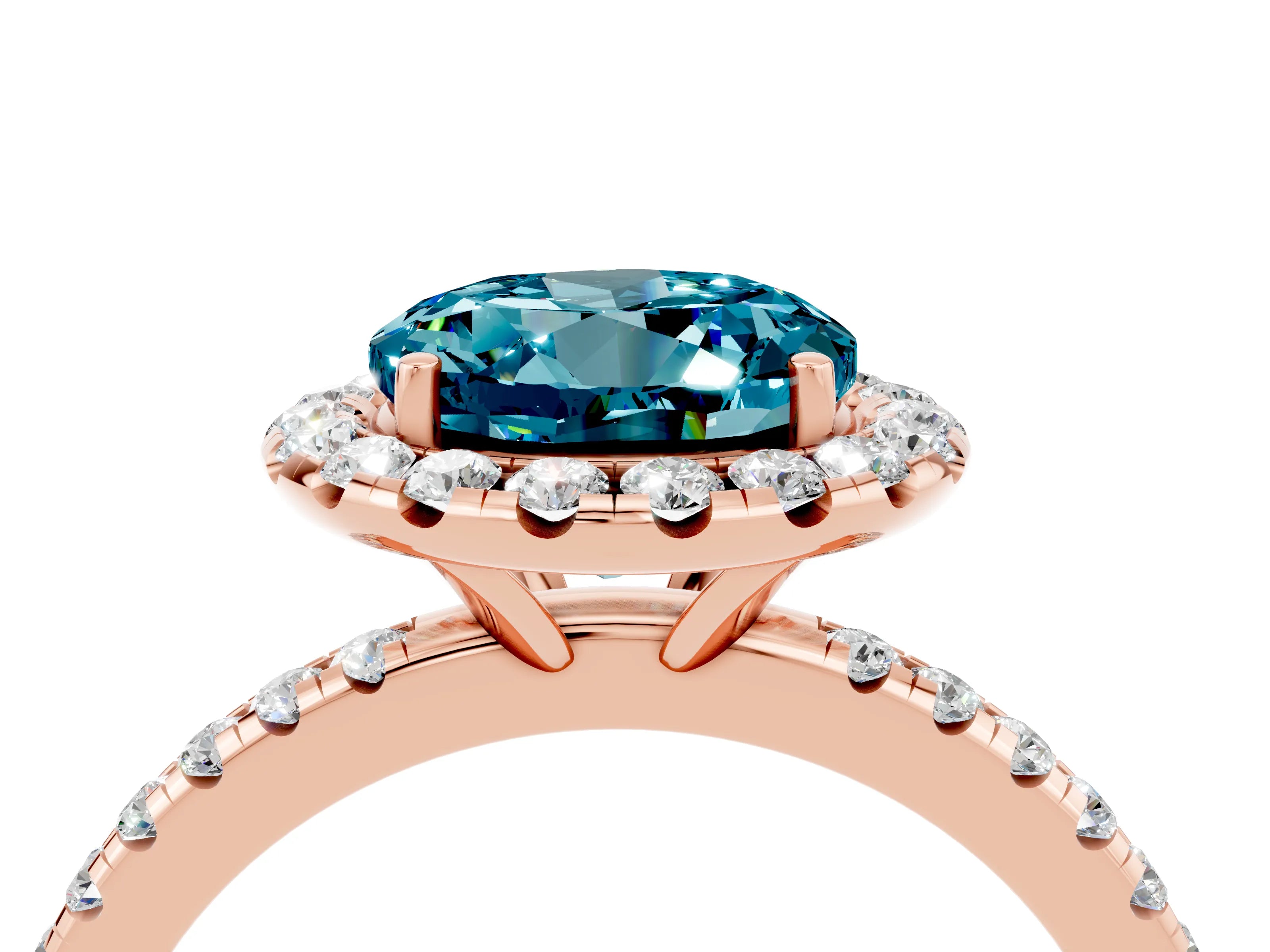Rose gold Round Cut Halo Round Diamond Pavé Band Four-Prong Ring_4