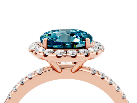Rose gold Round Cut Halo Round Diamond Pavé Band Four-Prong Ring_4
