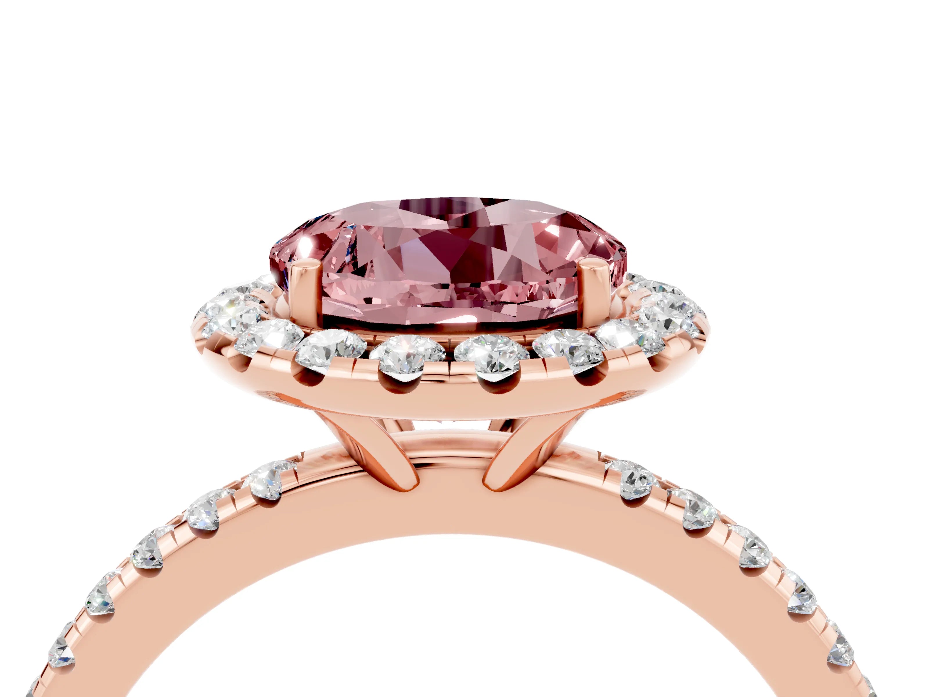 Rose gold Round Cut Halo Round Diamond Pavé Band Four-Prong Ring_4