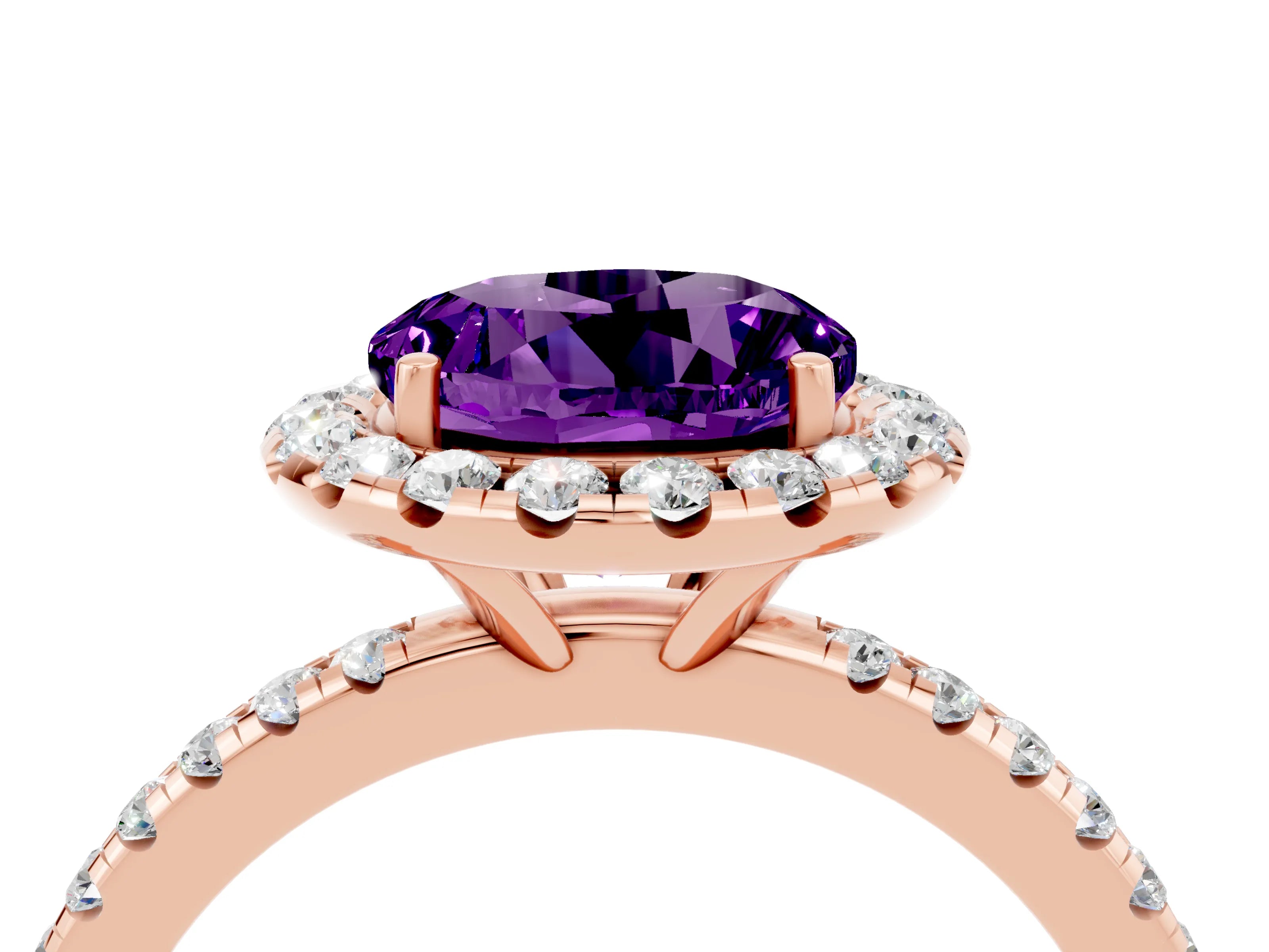 Rose gold Round Cut Halo Round Diamond Pavé Band Four-Prong Ring_4