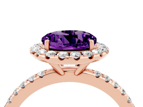 Rose gold Round Cut Halo Round Diamond Pavé Band Four-Prong Ring_4