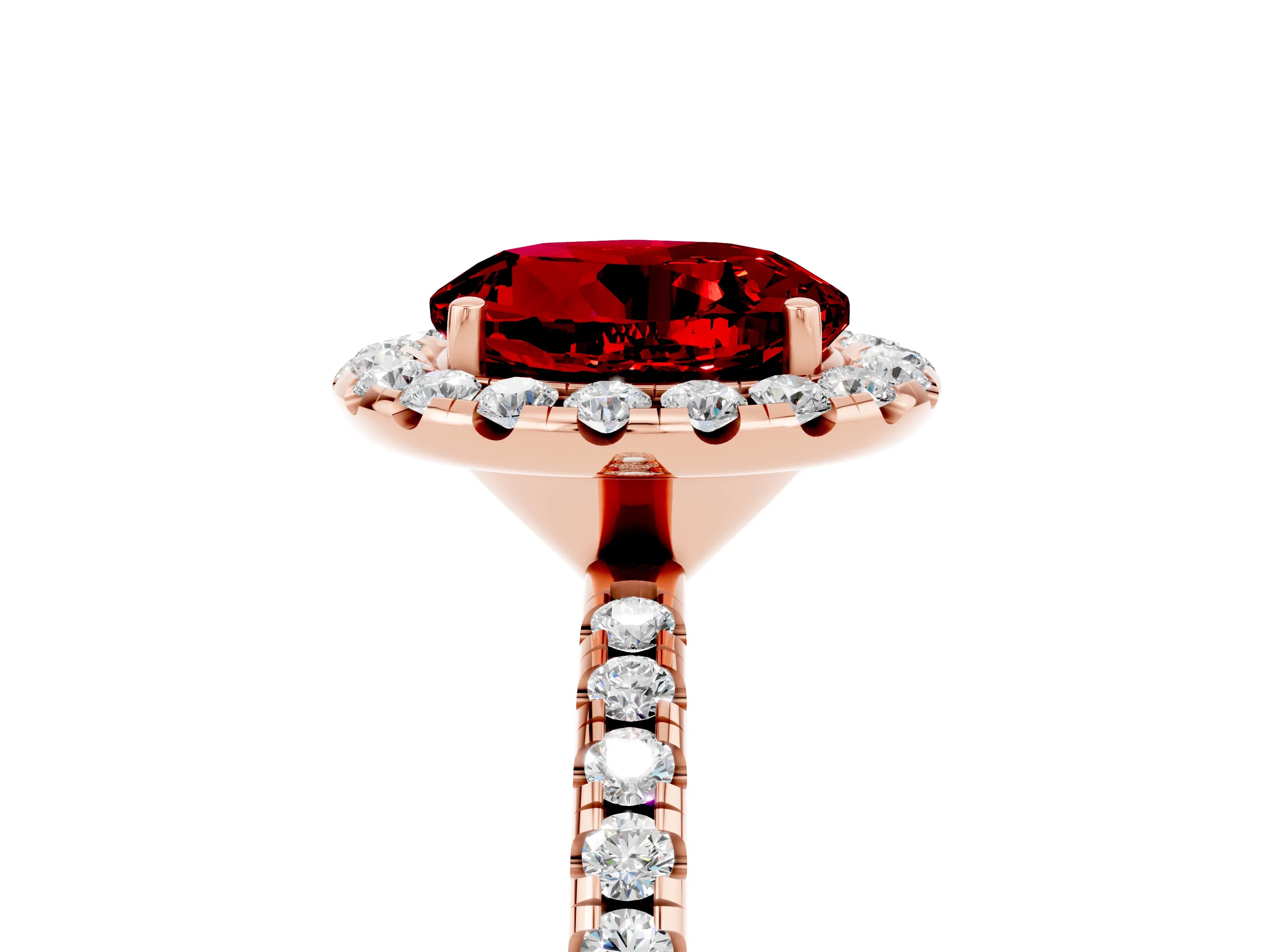 Rose gold Round Cut Halo Round Diamond Pavé Band Four-Prong Ring_5