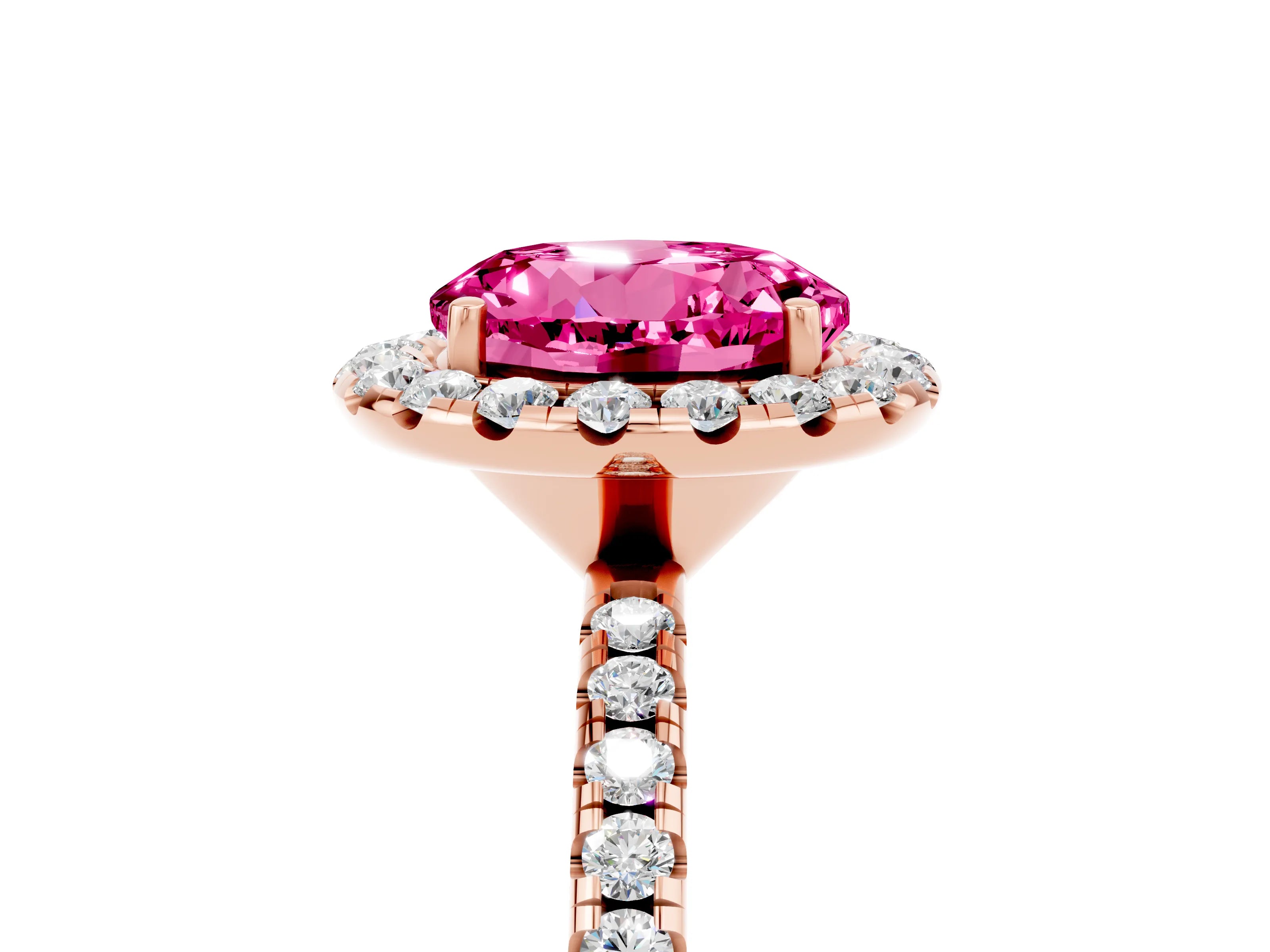 Rose gold Round Cut Halo Round Diamond Pavé Band Four-Prong Ring_5