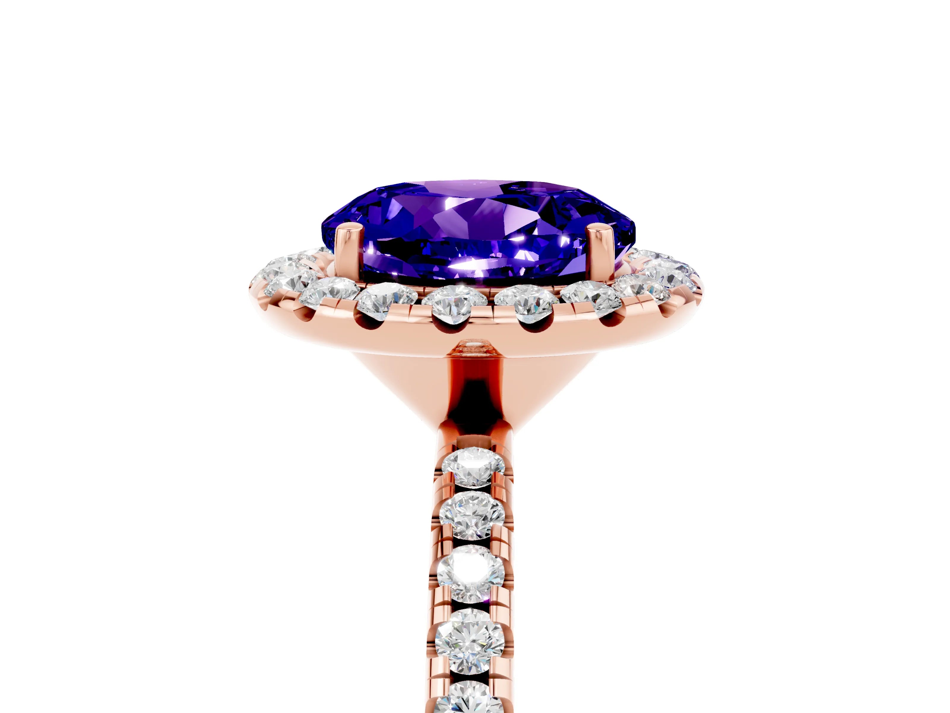 Rose gold Round Cut Halo Round Diamond Pavé Band Four-Prong Ring_5