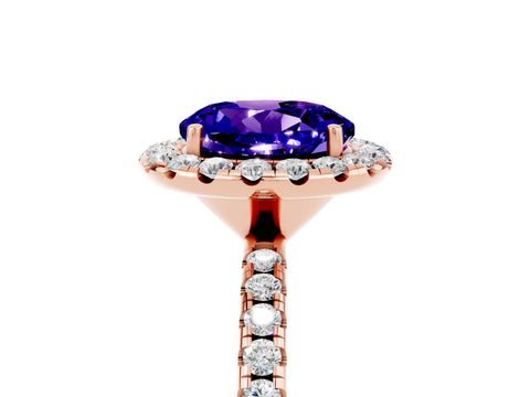 Rose gold Round Cut Halo Round Diamond Pavé Band Four-Prong Ring_5
