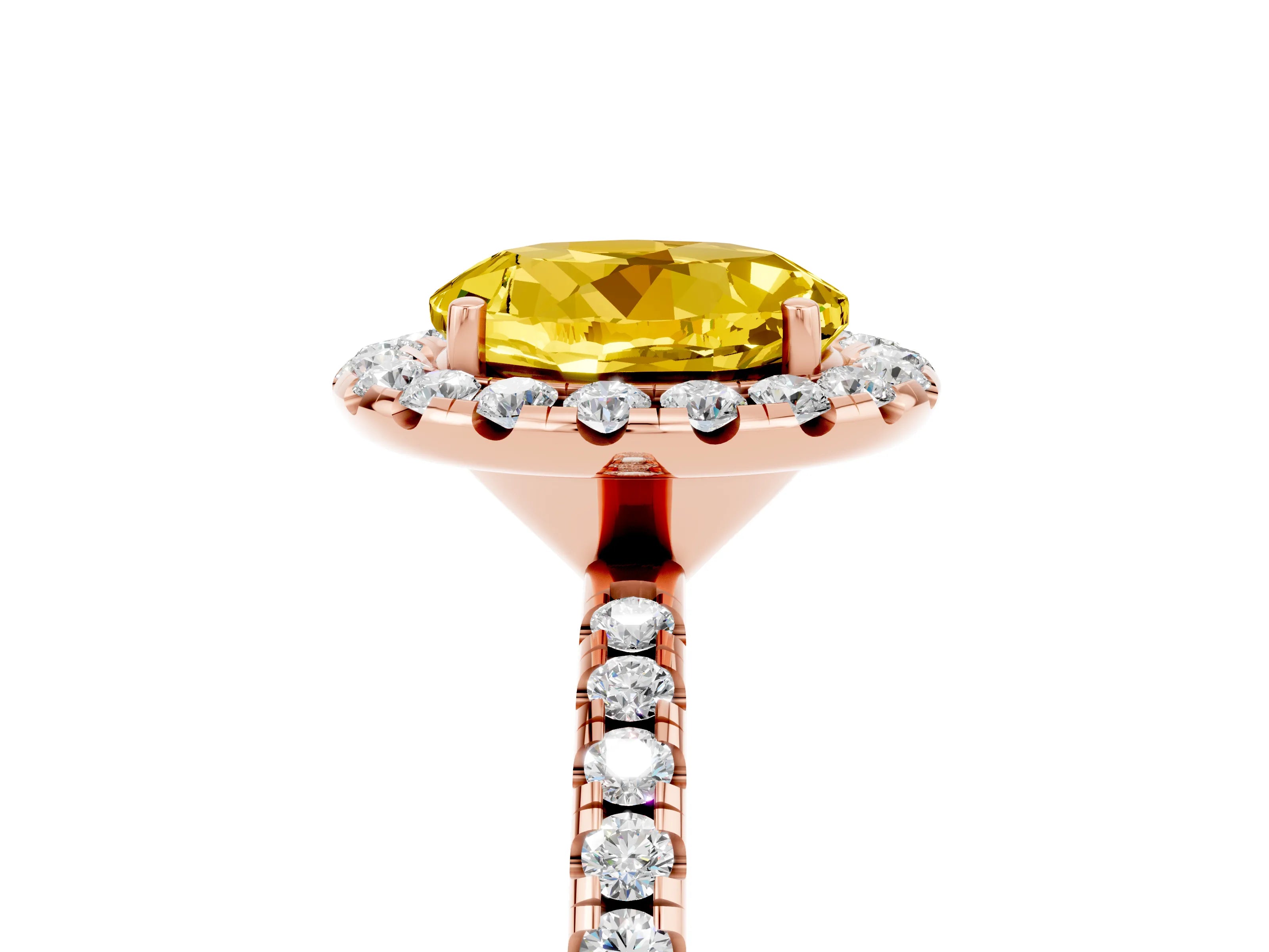 Rose gold Round Cut Halo Round Diamond Pavé Band Four-Prong Ring_5