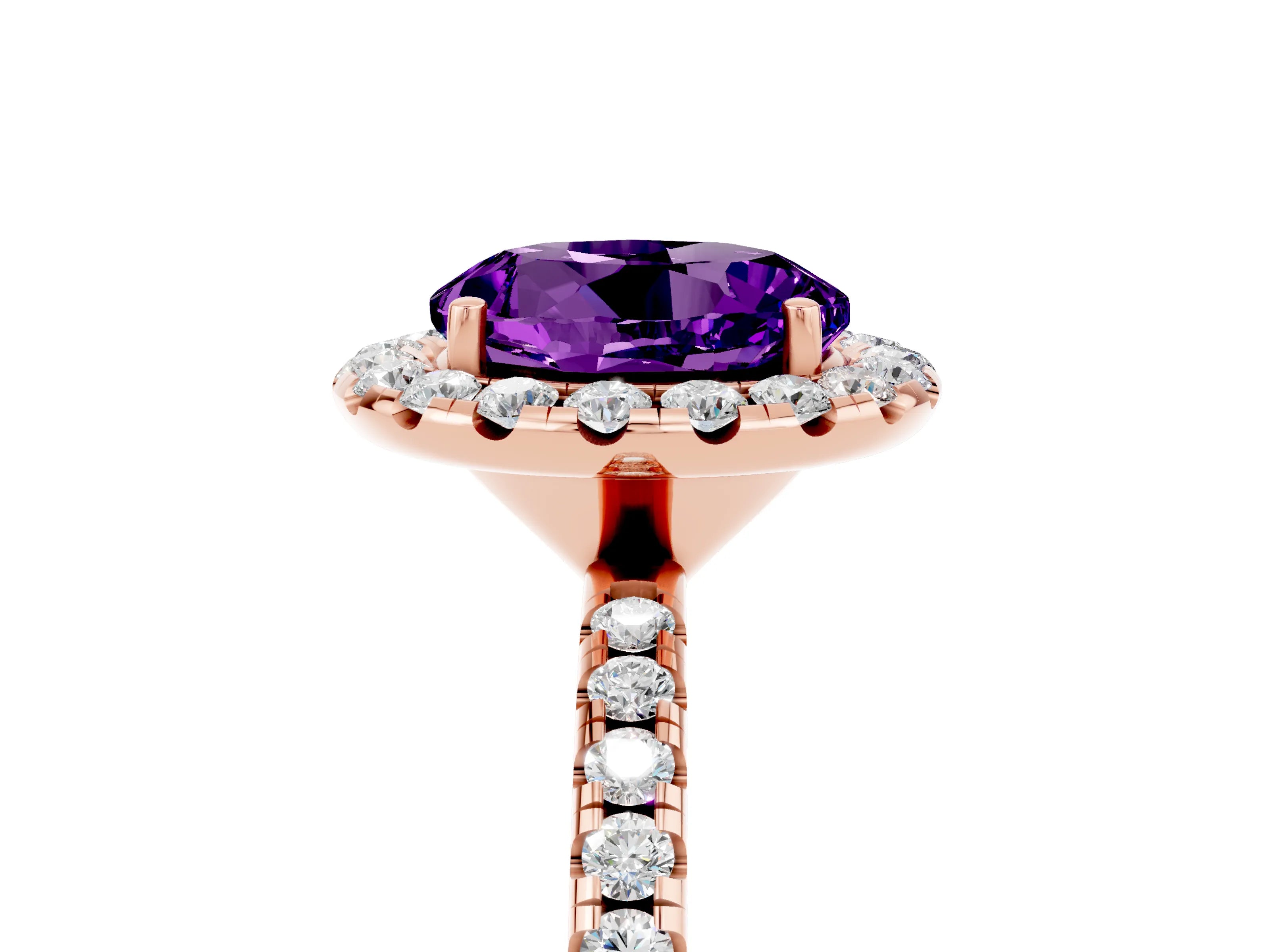 Rose gold Round Cut Halo Round Diamond Pavé Band Four-Prong Ring_5