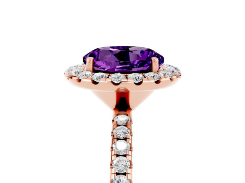 Rose gold Round Cut Halo Round Diamond Pavé Band Four-Prong Ring_5