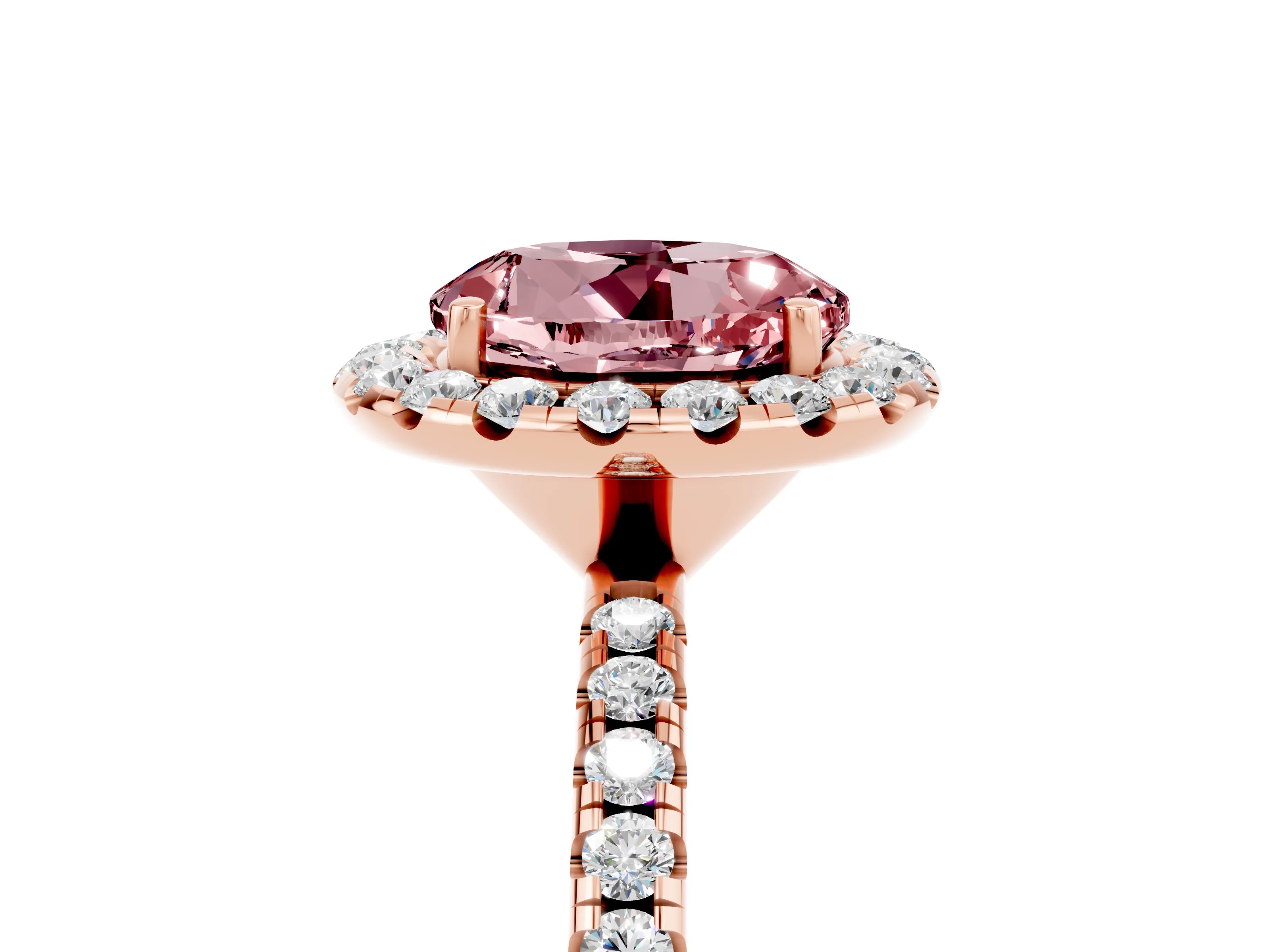 Rose gold Round Cut Halo Round Diamond Pavé Band Four-Prong Ring_5