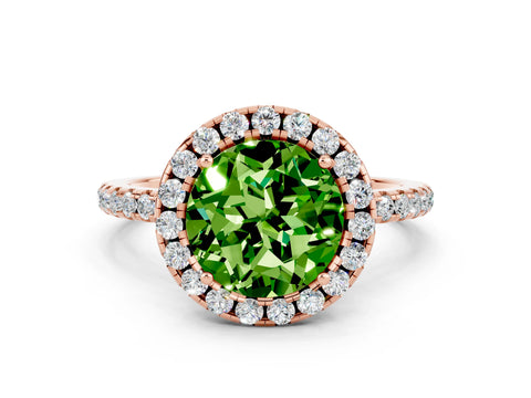 Rose gold Round Cut Halo Round Diamond Pavé Band Four-Prong Ring