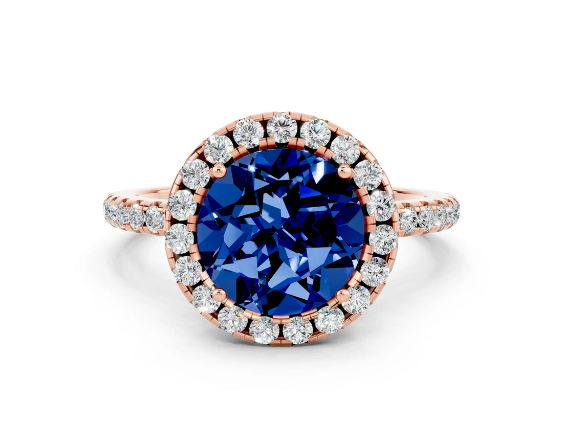 Rose gold Round Cut Halo Round Diamond Pavé Band Four-Prong Ring
