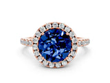 Rose gold Round Cut Halo Round Diamond Pavé Band Four-Prong Ring