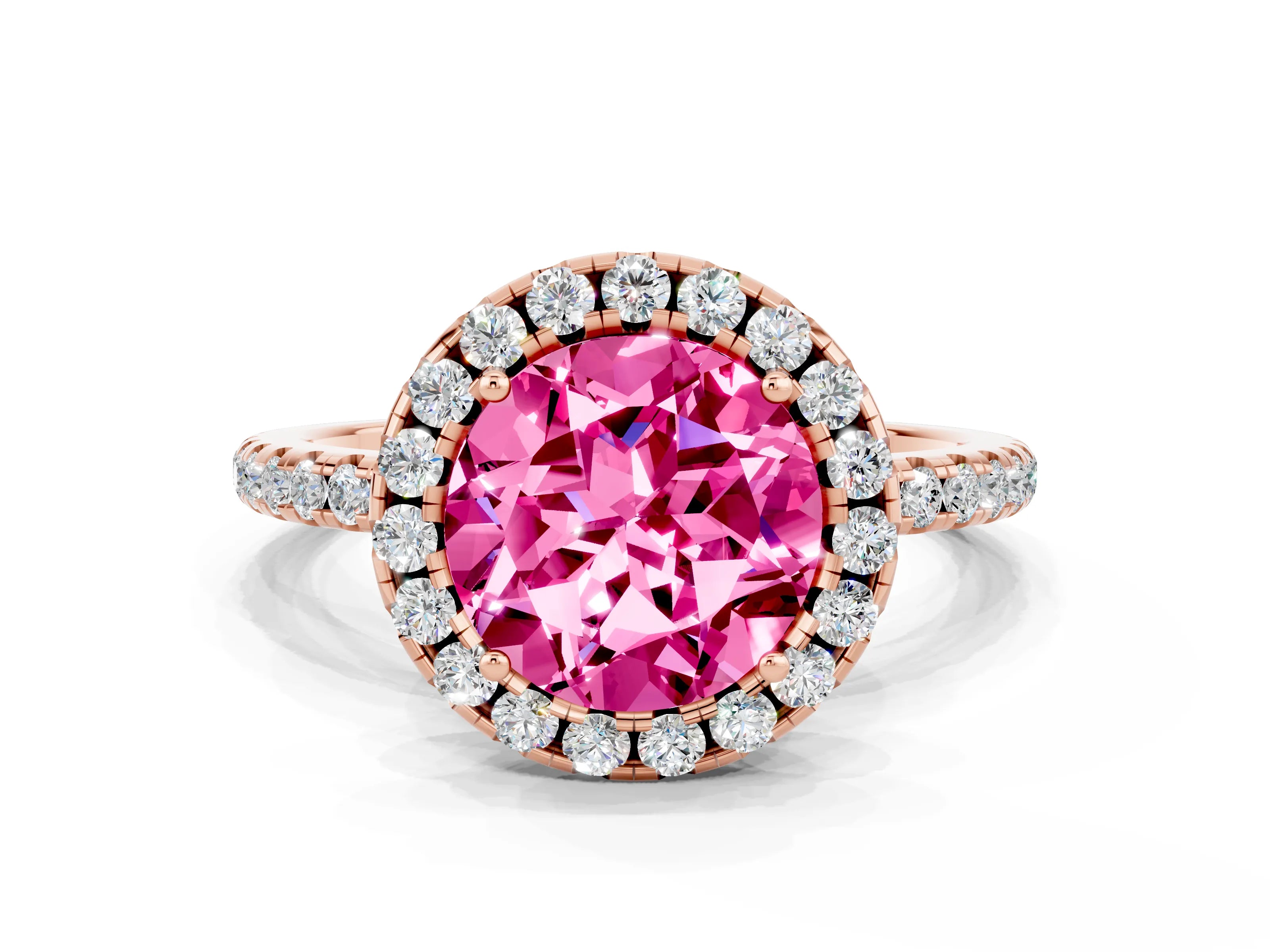 Rose gold Round Cut Halo Round Diamond Pavé Band Four-Prong Ring