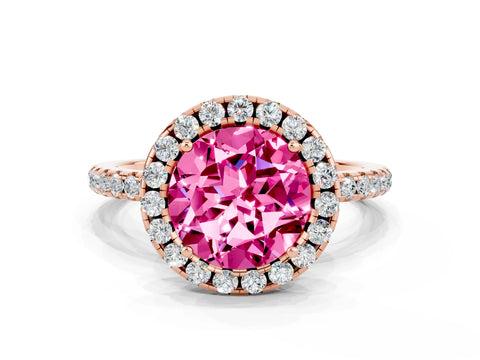 Rose gold Round Cut Halo Round Diamond Pavé Band Four-Prong Ring