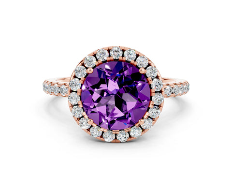 Rose gold Round Cut Halo Round Diamond Pavé Band Four-Prong Ring
