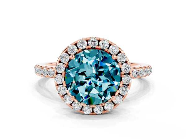 Rose gold Round Cut Halo Round Diamond Pavé Band Four-Prong Ring