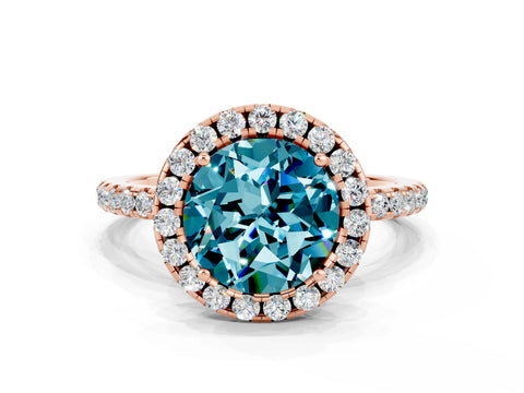 Rose gold Round Cut Halo Round Diamond Pavé Band Four-Prong Ring
