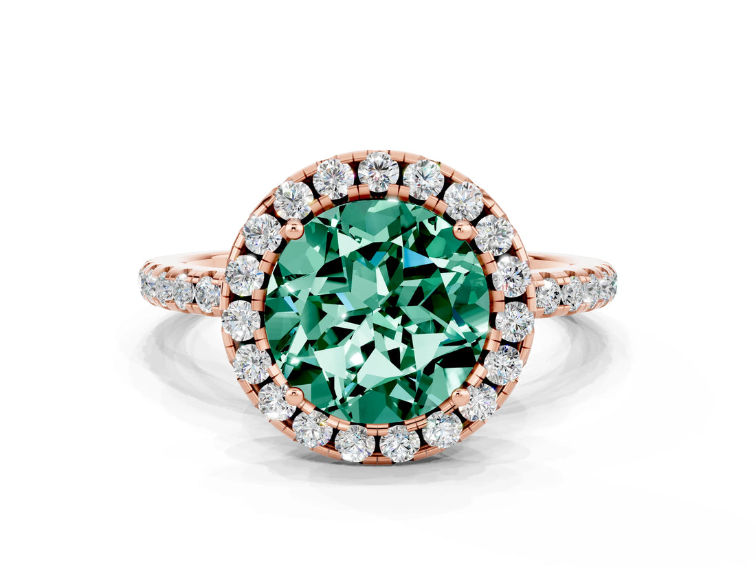 Rose gold Round Cut Halo Round Diamond Pavé Band Four-Prong Ring