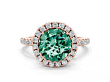 Rose gold Round Cut Halo Round Diamond Pavé Band Four-Prong Ring