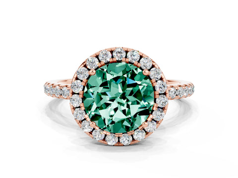Rose gold Round Cut Halo Round Diamond Pavé Band Four-Prong Ring