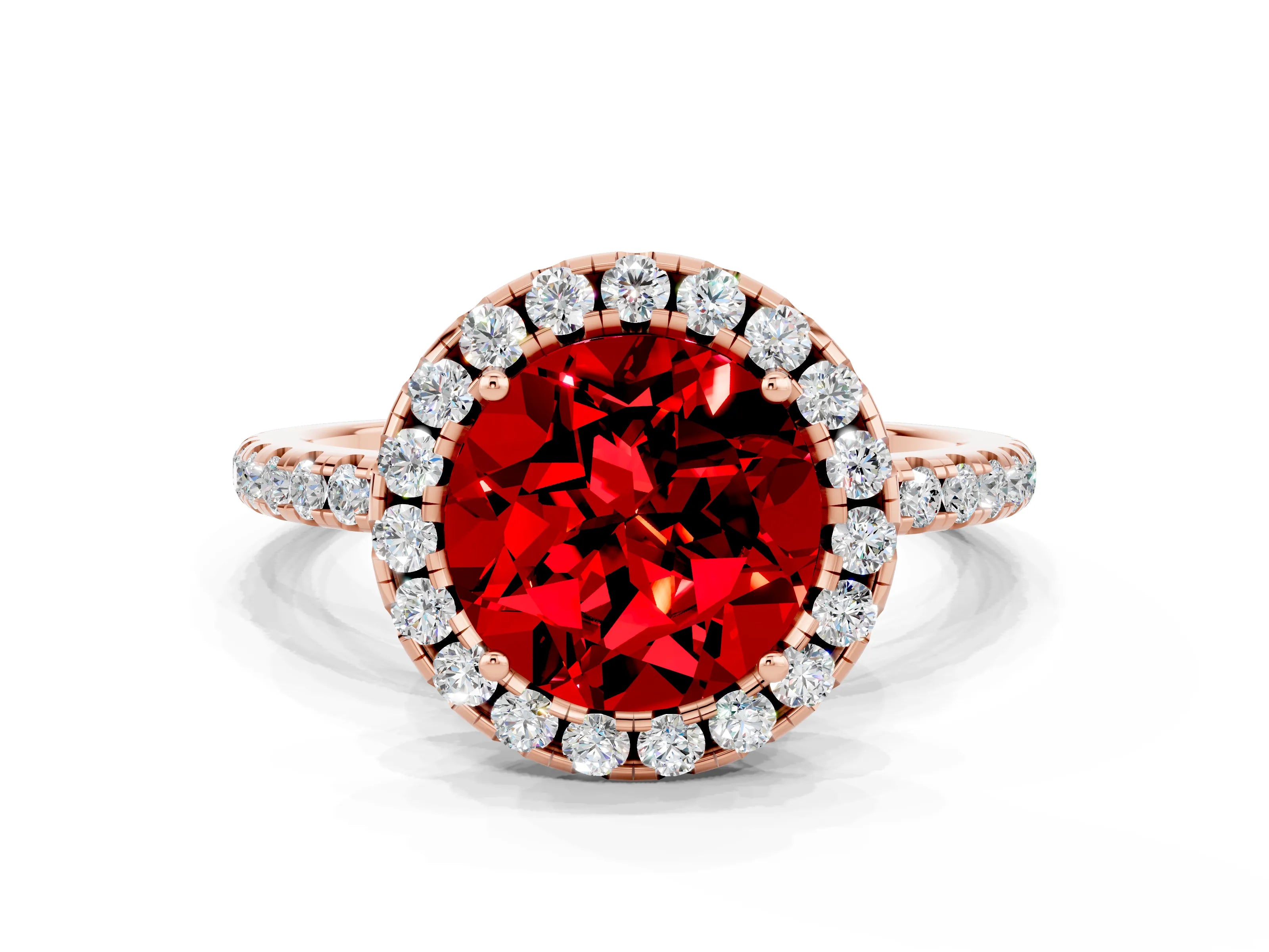 Rose gold Round Cut Halo Round Diamond Pavé Band Four-Prong Ring