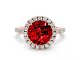 Rose gold Round Cut Halo Round Diamond Pavé Band Four-Prong Ring