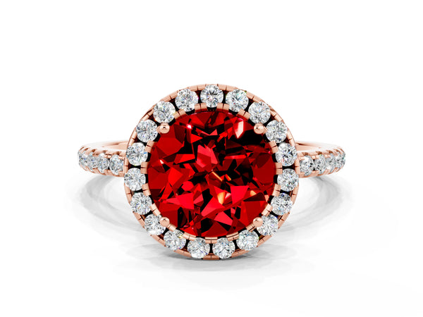 Rose gold Round Cut Halo Round Diamond Pavé Band Four-Prong Ring