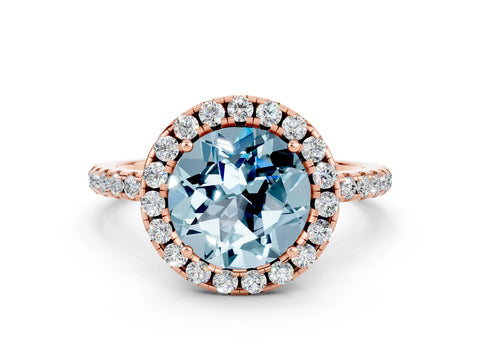 Rose gold Round Cut Halo Round Diamond Pavé Band Four-Prong Ring