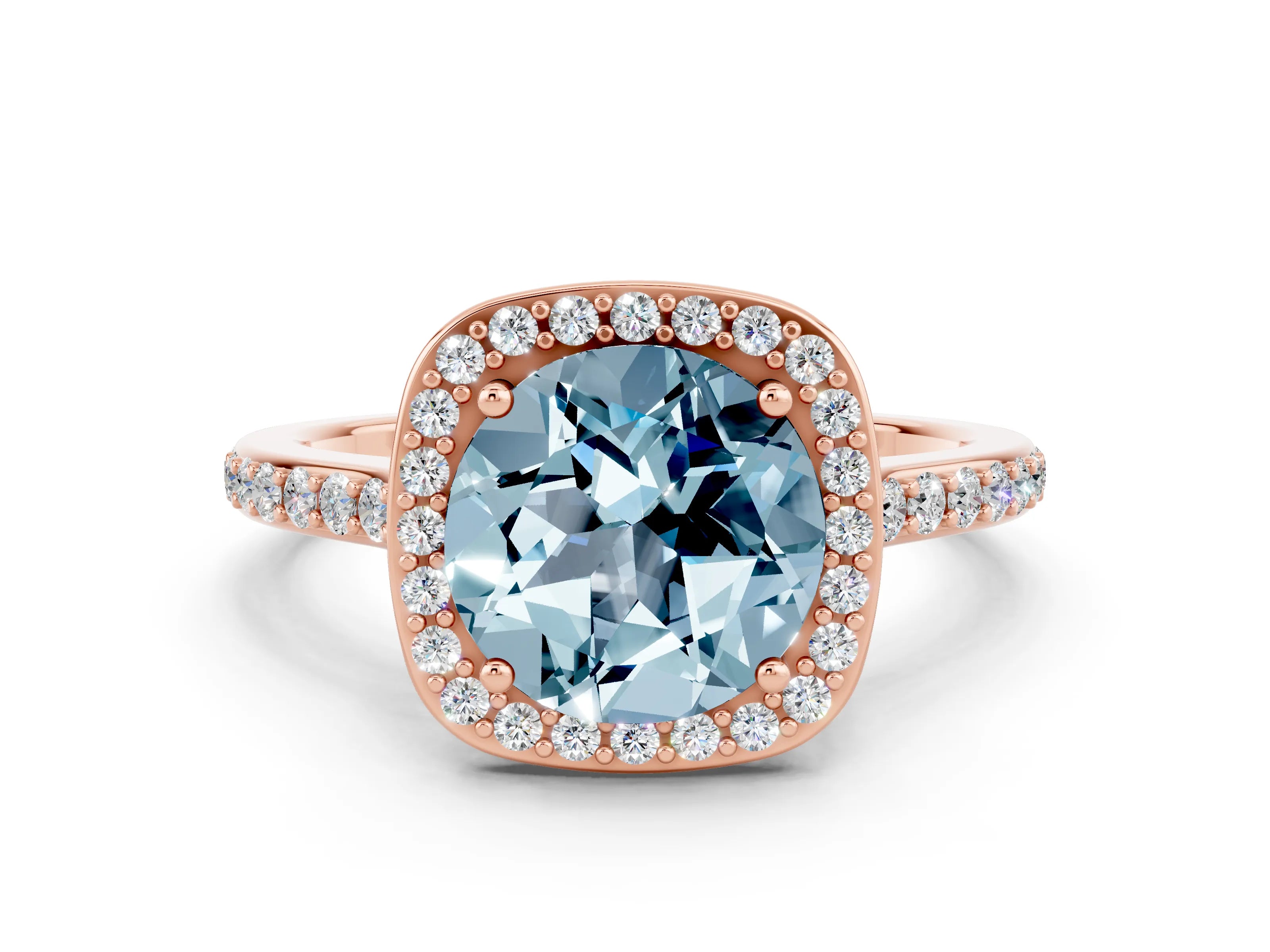 Rose gold Round Cut Halo Round Diamond Pavé Band with Four-Prong Setting