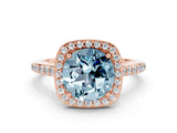 Rose gold Round Cut Halo Round Diamond Pavé Band with Four-Prong Setting