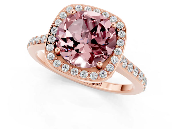 Rose gold Round Cut Halo Round Diamond Pavé Band with Four-Prong Setting