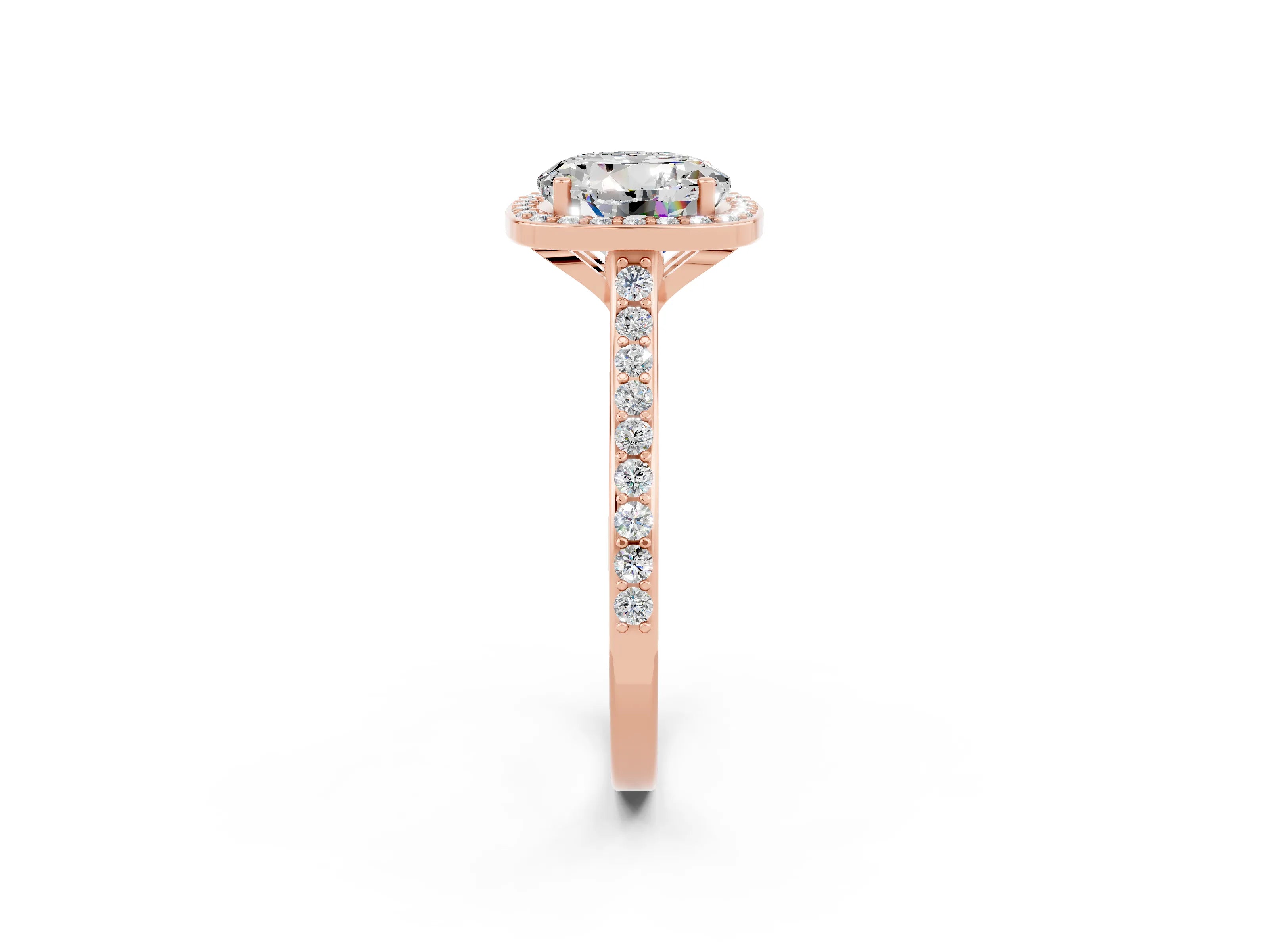 Rose gold Round Cut Halo Round Diamond Pavé Band with Four-Prong Setting_2