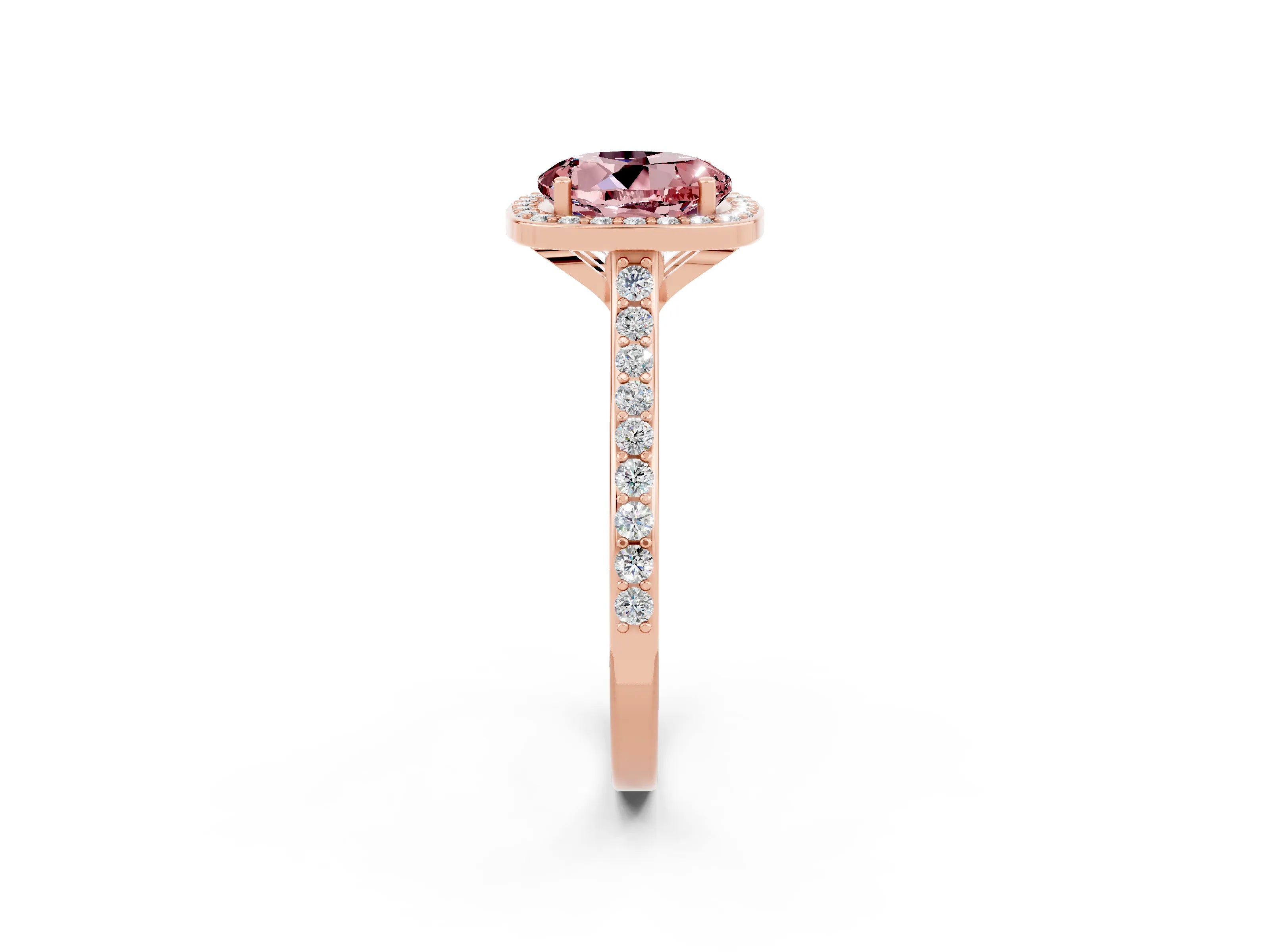 Rose gold Round Cut Halo Round Diamond Pavé Band with Four-Prong Setting_2