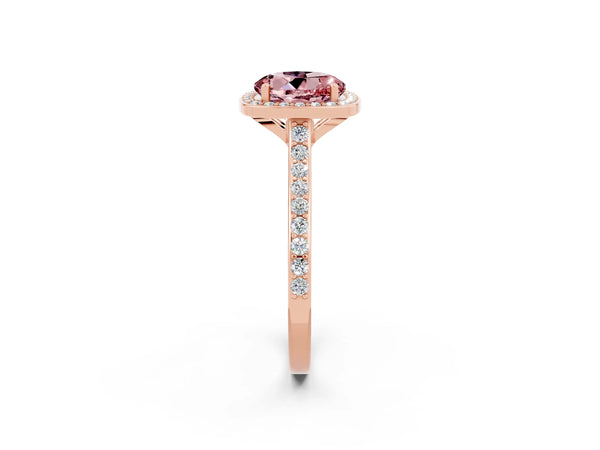 Rose gold Round Cut Halo Round Diamond Pavé Band with Four-Prong Setting
