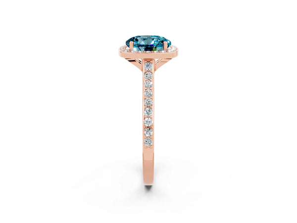 Rose gold Round Cut Halo Round Diamond Pavé Band with Four-Prong Setting