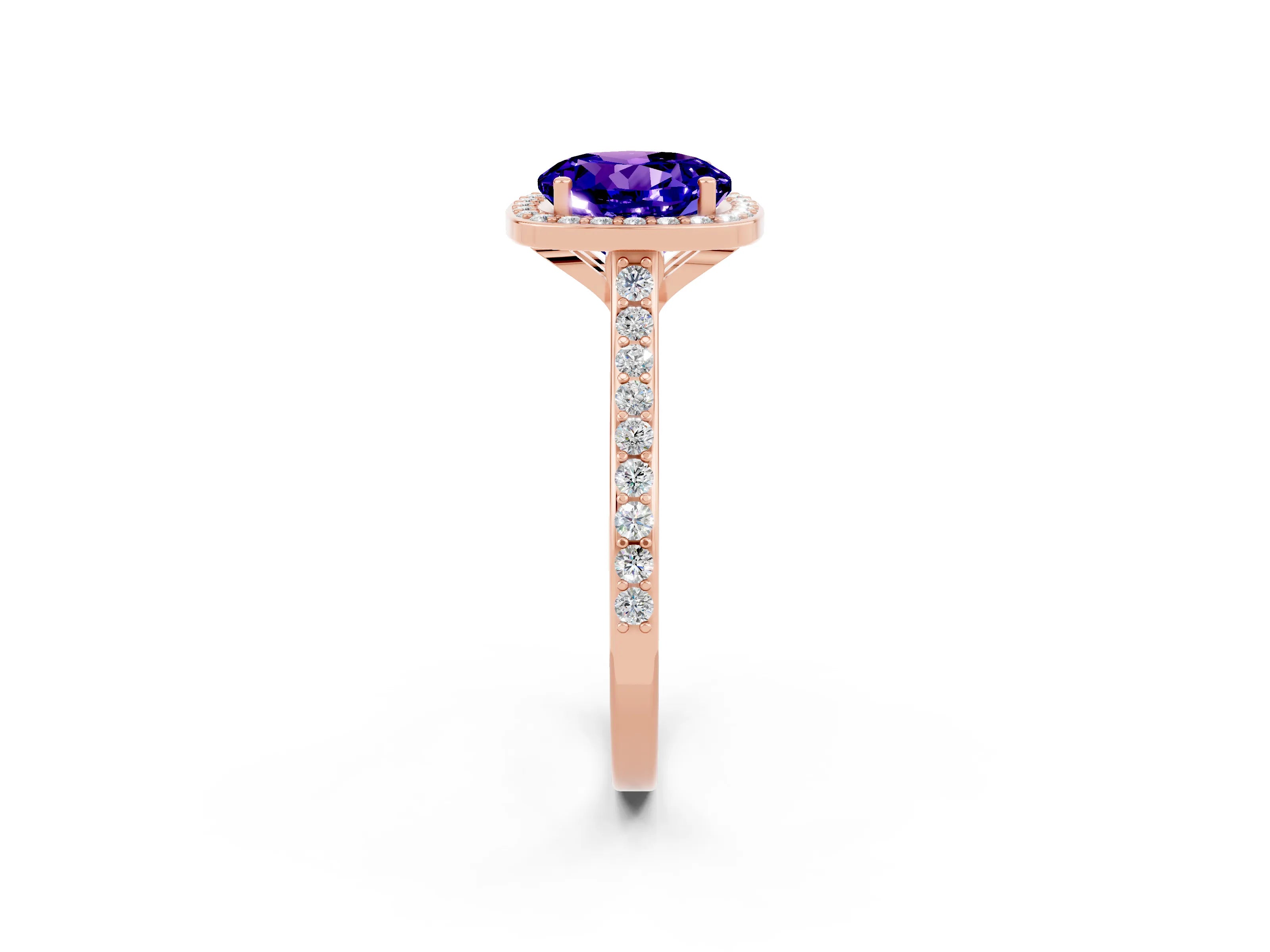 Rose gold Round Cut Halo Round Diamond Pavé Band with Four-Prong Setting_2