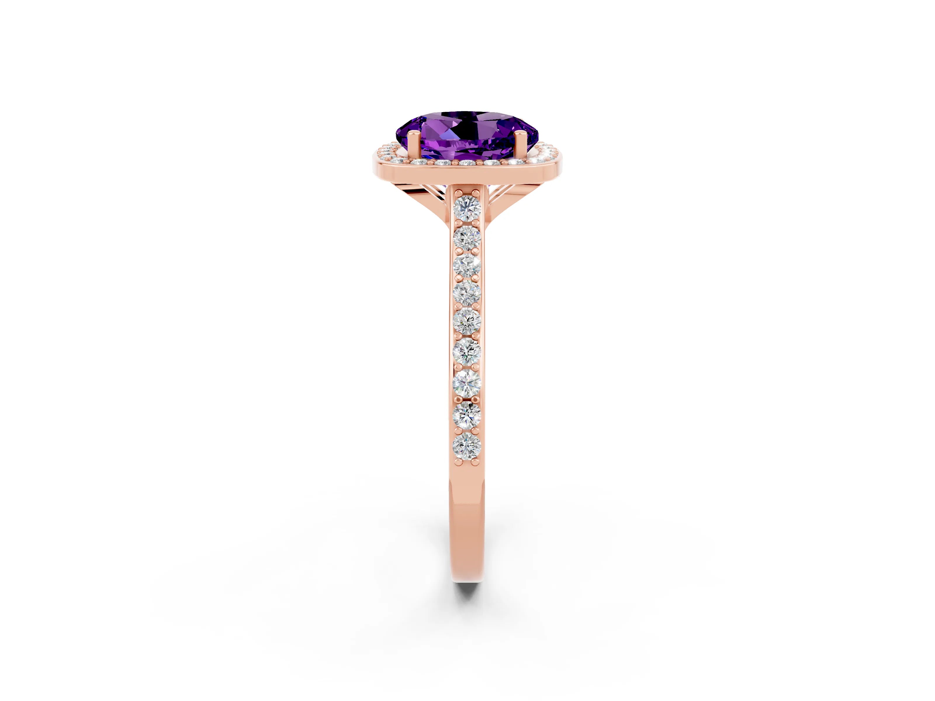Rose gold Round Cut Halo Round Diamond Pavé Band with Four-Prong Setting_2