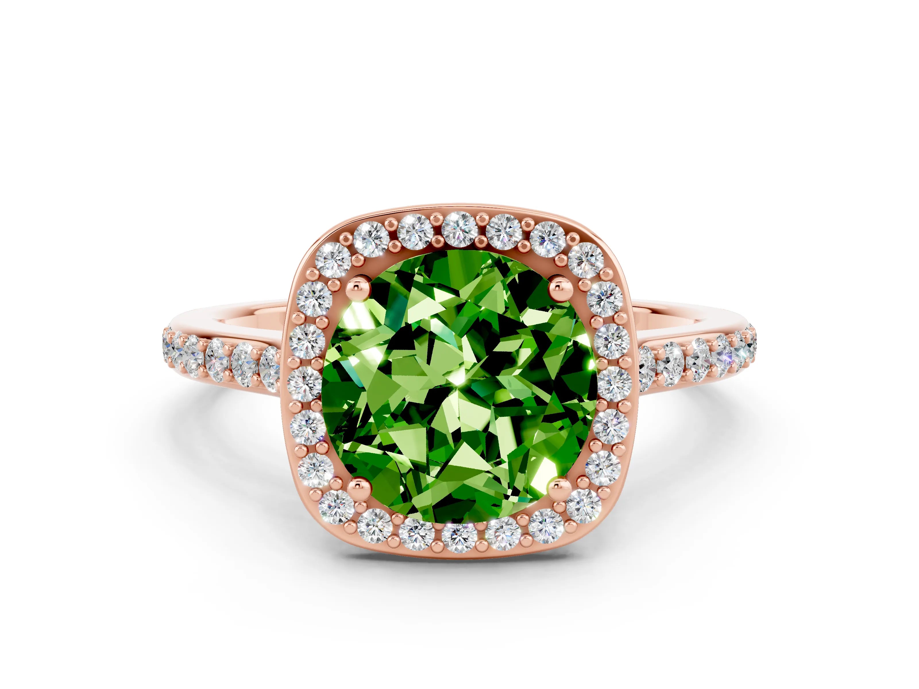 Rose gold Round Cut Halo Round Diamond Pavé Band with Four-Prong Setting