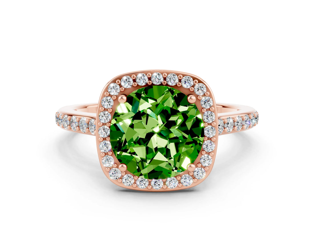 Rose gold Round Cut Halo Round Diamond Pavé Band with Four-Prong Setting