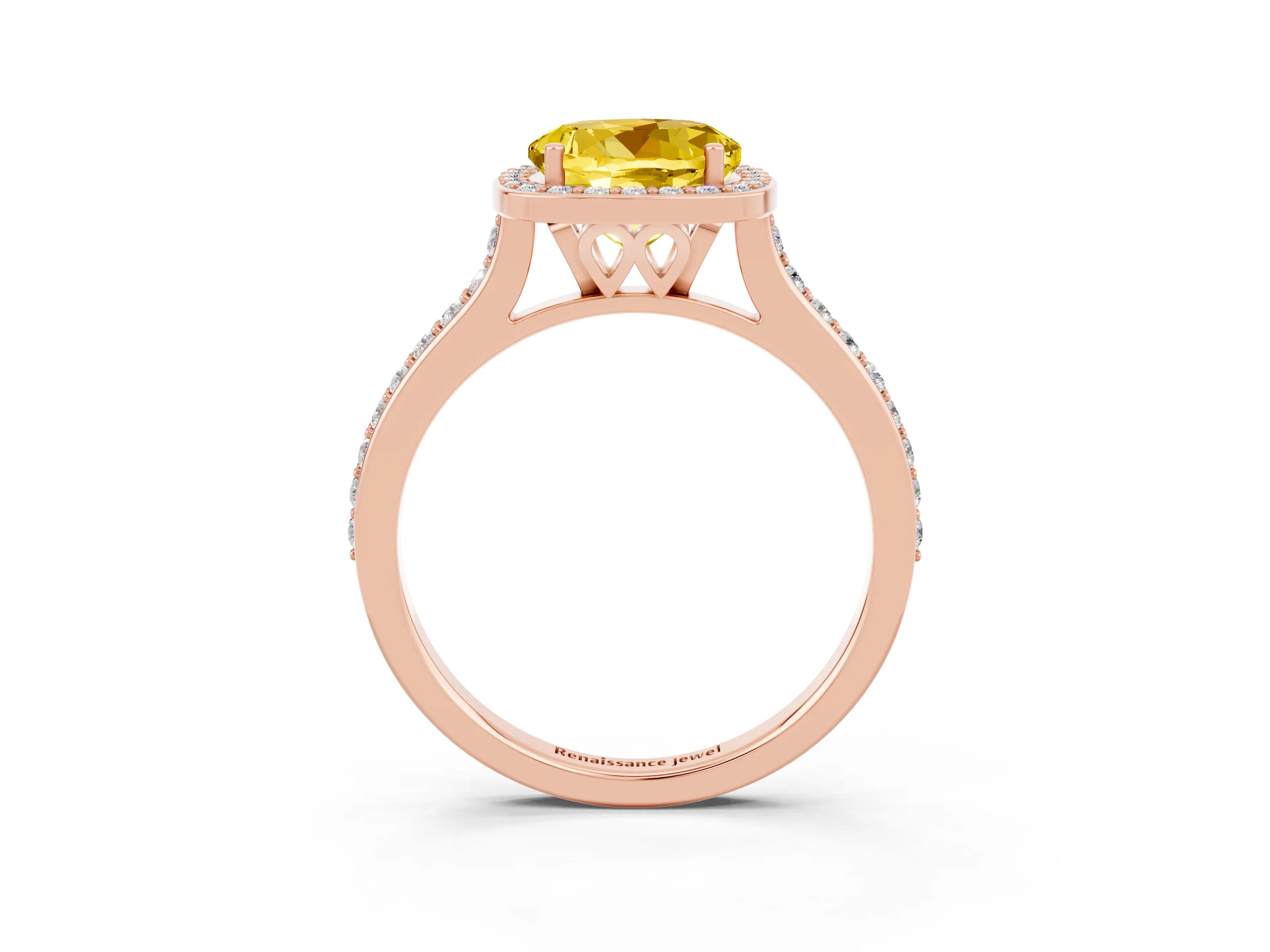 Rose gold Round Cut Halo Round Diamond Pavé Band with Four-Prong Setting_3
