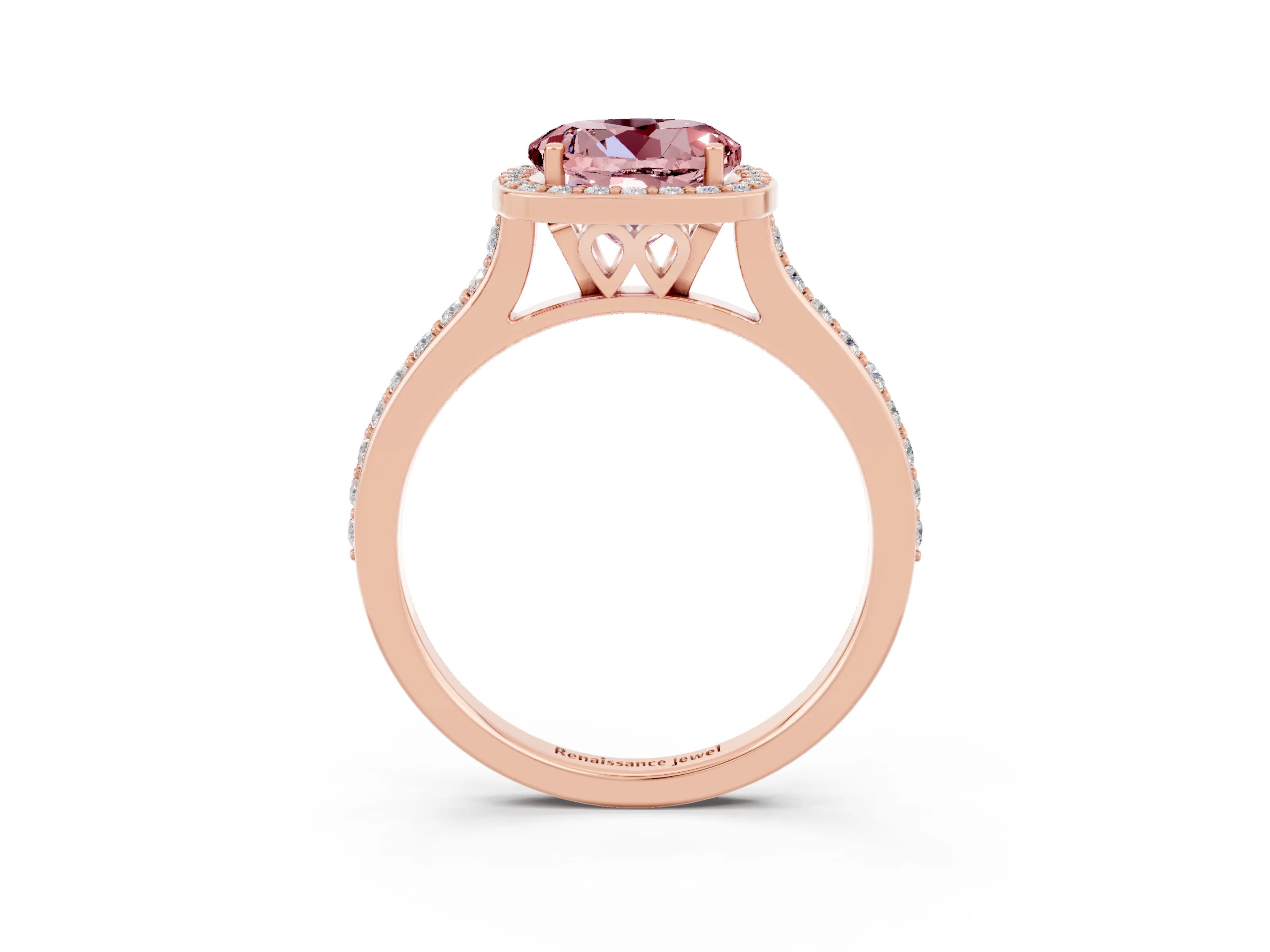 Rose gold Round Cut Halo Round Diamond Pavé Band with Four-Prong Setting_3