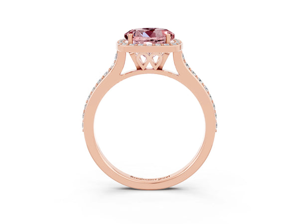 Rose gold Round Cut Halo Round Diamond Pavé Band with Four-Prong Setting